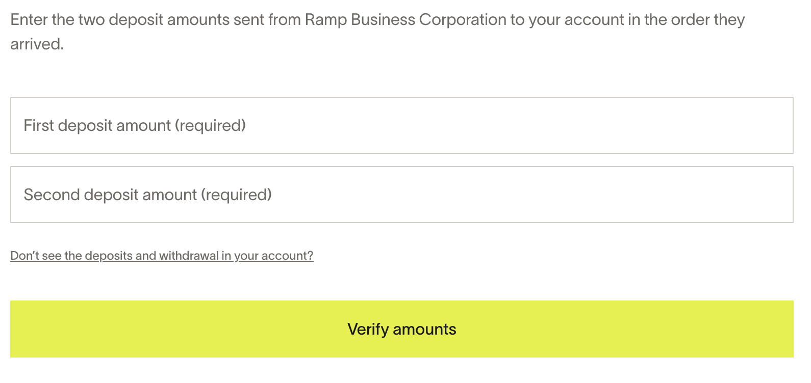 Payment account confirmation – Ramp